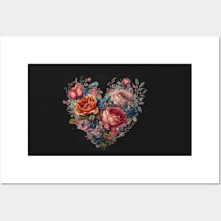 Floral Garden Botanical Print with wild flowers Heart Valentines Posters and Art